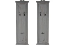BERLINLODGE Garderobe 2er-Set 109x28x5,5cm Wandhaken Holz Grau Shabby