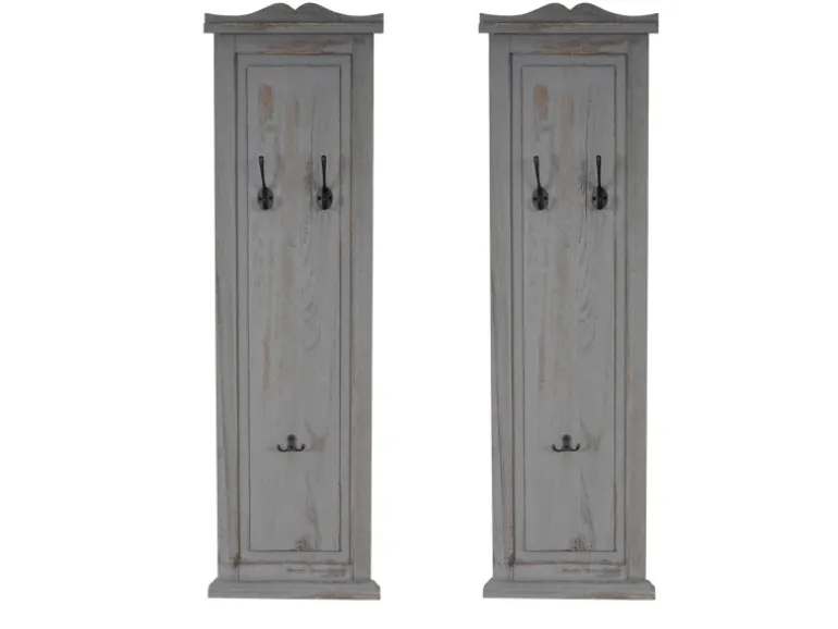 BERLINLODGE Garderobe 2er-Set 109x28x5,5cm Wandhaken Holz Grau Shabby