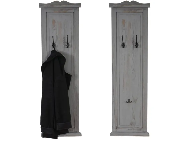 BERLINLODGE Garderobe 2er-Set 109x28x5,5cm Wandhaken Holz Grau Shabby