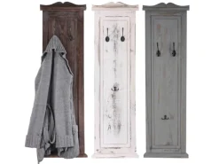 BERLINLODGE Garderobe 2er-Set 109x28x5,5cm Wandhaken Holz Grau Shabby