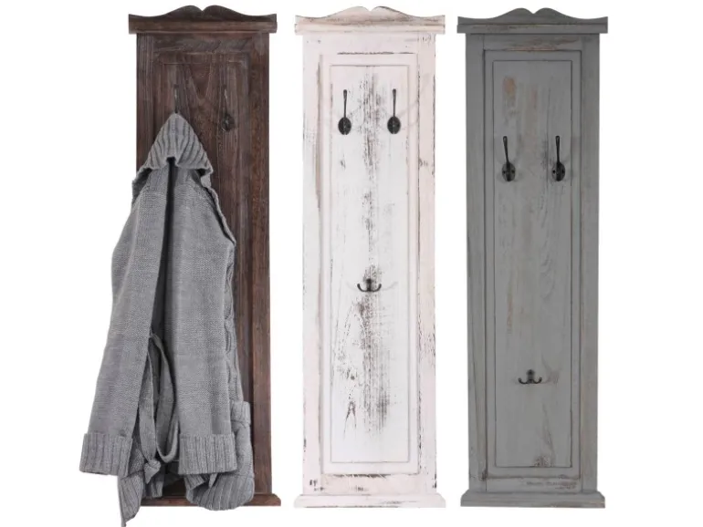 BERLINLODGE Garderobe 2er-Set 109x28x5,5cm Wandhaken Holz Grau Shabby