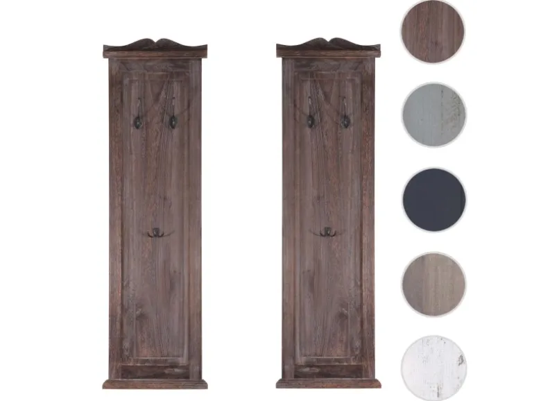 BERLINLODGE Garderobe 2er-Set 109x28x5,5cm Wandhaken Holz Grau Shabby