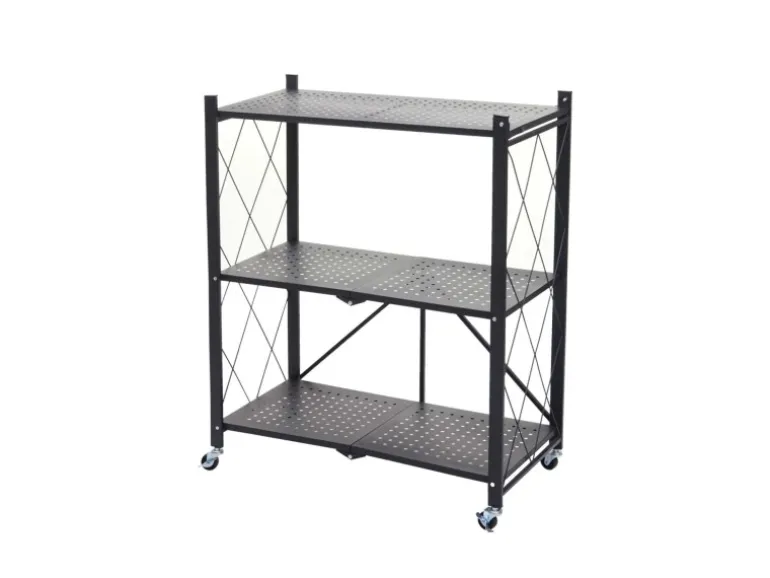 BERLINLODGE KLAP Klappbares Regal Auf Rollen HxBxT 87 x 72 x 34 cm 3 Ebenen Belastbarkeit 150kg Schwarz Wohnregal