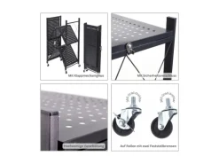 BERLINLODGE KLAP Klappbares Regal Auf Rollen HxBxT 87 x 72 x 34 cm 3 Ebenen Belastbarkeit 150kg Schwarz Wohnregal