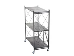 BERLINLODGE KLAP Klappbares Regal Auf Rollen HxBxT 87 x 72 x 34 cm 3 Ebenen Belastbarkeit 150kg Schwarz Wohnregal