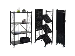 BERLINLODGE KLAP Klappbares Regal Auf Rollen HxBxT 127 x 72 x 34 cm 4 Ebenen Belastbarkeit 200kg Schwarz Wohnregal
