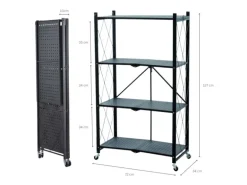 BERLINLODGE KLAP Klappbares Regal Auf Rollen HxBxT 127 x 72 x 34 cm 4 Ebenen Belastbarkeit 200kg Schwarz Wohnregal
