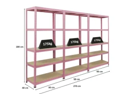 BERLINLODGE Mega Deal 3x Wohnregal PINK LADY HxBxT 180x90x40cm Fachlast 175kg 5 Ebenen Pink Bücherregal Standregal Büroregal