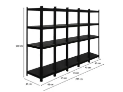 BERLINLODGE Mega Deal 5x Wohnregal Ragnar HxBxT 150x45x45cm Fachlast 100kg Matt Shwarz Bücherregal Standregal Büroregal für Wohnzimmer
