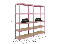 BERLINLODGE Mega Deal 2x Wohnregal PINK LADY HxBxT 180x90x40cm Fachlast 175kg 5 Ebenen Pink Bücherregal Standregal Büroregal