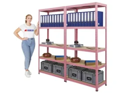 BERLINLODGE Mega Deal 2x Wohnregal PINK LADY HxBxT 180x90x40cm Fachlast 175kg 5 Ebenen Pink Bücherregal Standregal Büroregal