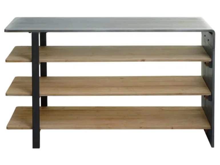 BERLINLODGE Regal HxBxT 72x119x40cm Massiv-Holz Industrial Natur Mit Metall-Optik Wohnregal Bücherregal Schuhregal Sideboard