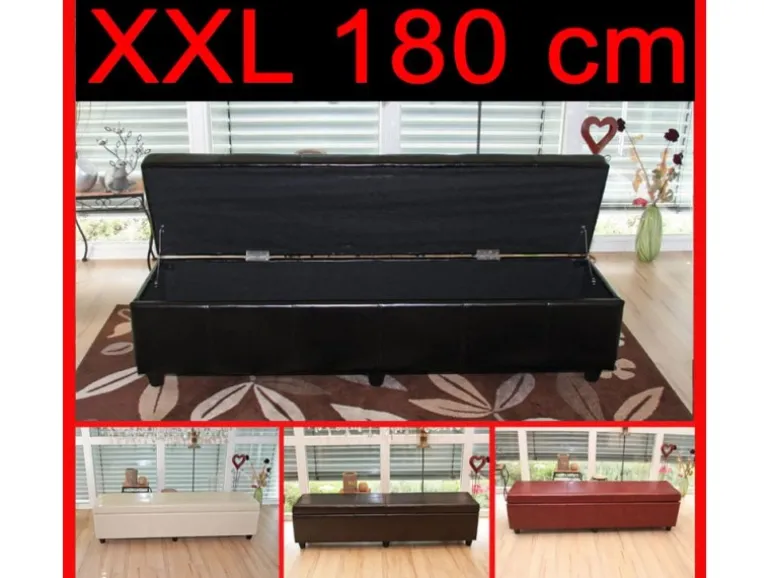 BERLINLODGE Sitzbank Mit Aufbewahrung Lars XXL 45x180x45cm Rot Kunstleder