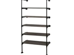 BERLINLODGE Standregal HxBxT 165x80x28cm Industriedesign Holz Metall Grau-Braun Wohnregal Bücherregal Ablageregal