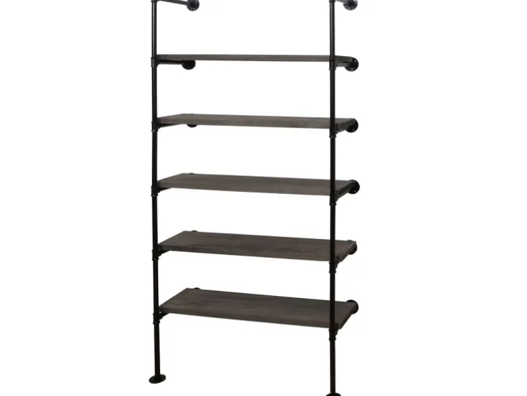 BERLINLODGE Standregal HxBxT 165x80x28cm Industriedesign Holz Metall Grau-Braun Wohnregal Bücherregal Ablageregal