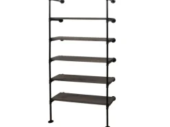 BERLINLODGE Standregal HxBxT 165x80x28cm Industriedesign Holz Metall Grau-Braun Wohnregal Bücherregal Ablageregal
