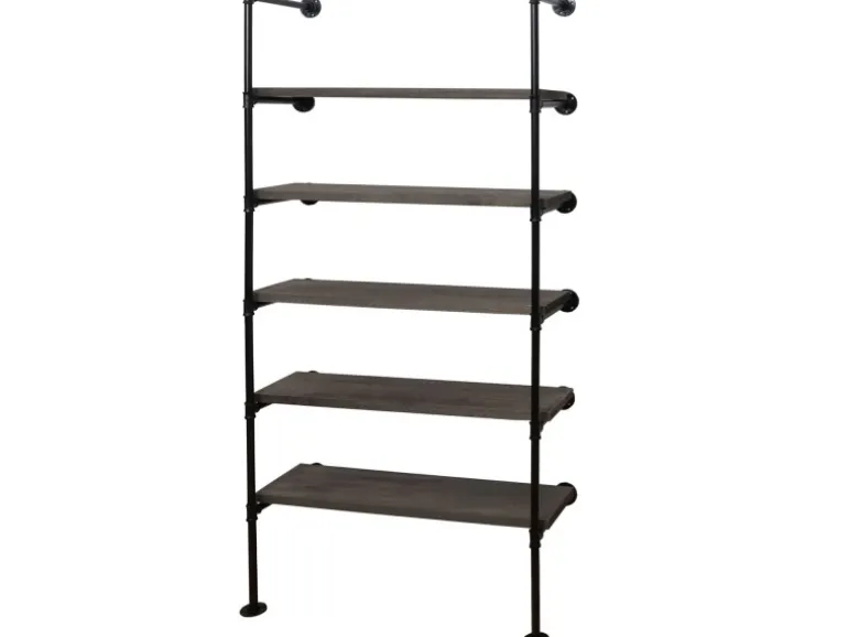 BERLINLODGE Standregal HxBxT 165x80x28cm Industriedesign Holz Metall Grau-Braun Wohnregal Bücherregal Ablageregal