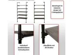 BERLINLODGE Standregal HxBxT 165x80x28cm Industriedesign Holz Metall Braun Wohnregal Bücherregal Ablageregal