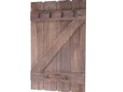 BERLINLODGE Wandgarderobe 91x60x10cm 6 Haken Braun Shabby