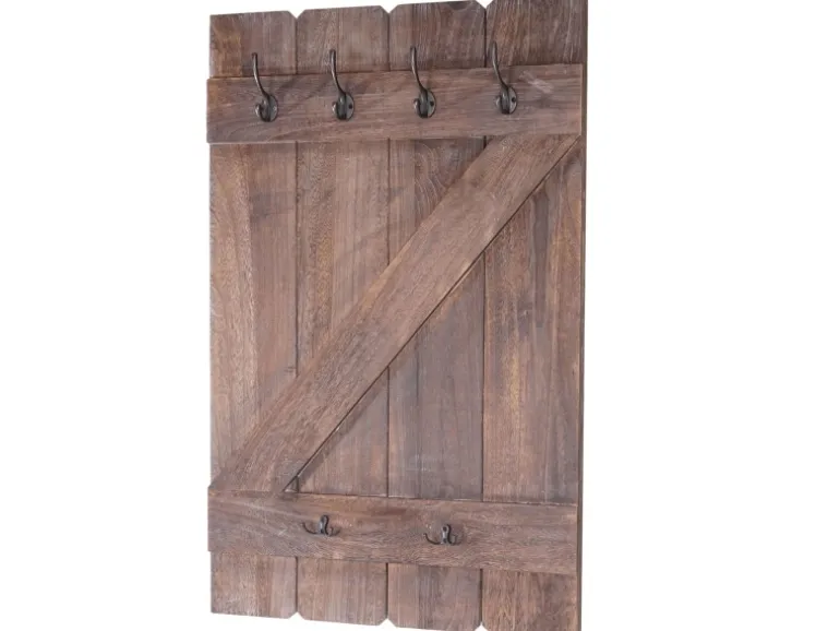 BERLINLODGE Wandgarderobe 91x60x10cm 6 Haken Braun Shabby