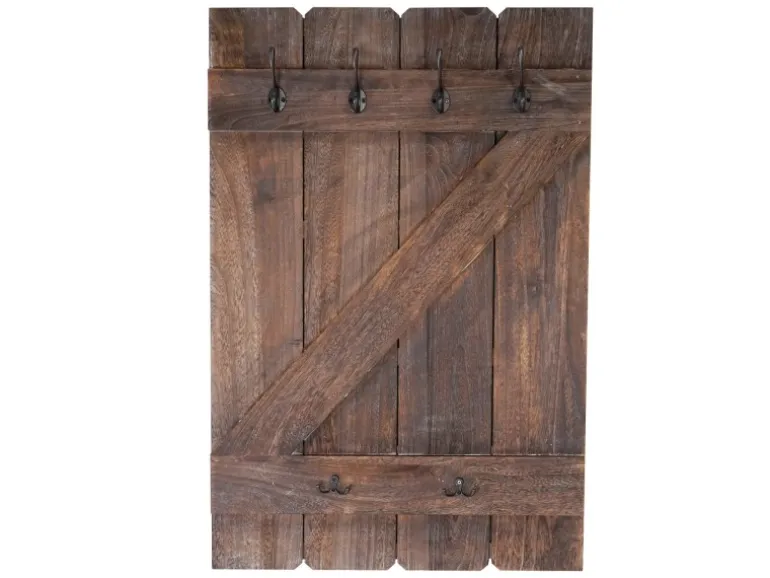BERLINLODGE Wandgarderobe 91x60x10cm 6 Haken Braun Shabby