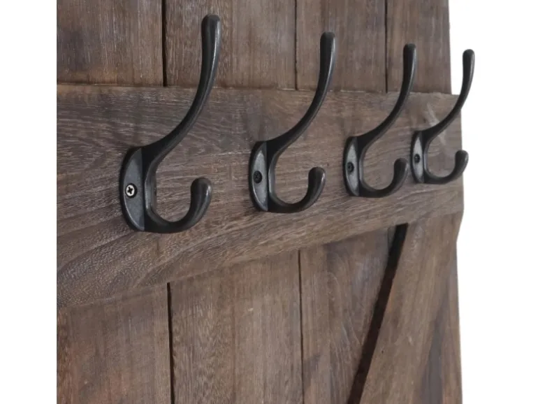 BERLINLODGE Wandgarderobe 91x60x10cm 6 Haken Braun Shabby