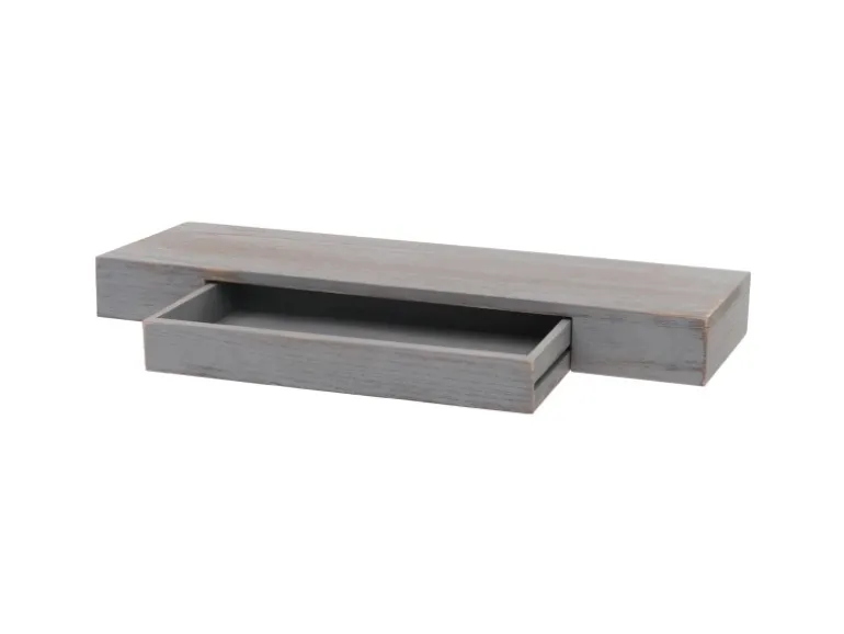 BERLINLODGE Wandregal HxBxT 8x80x25cm Schweberegal Wandboard Hängeregal Regal Schublade Massiv-Holz Grau Shabby