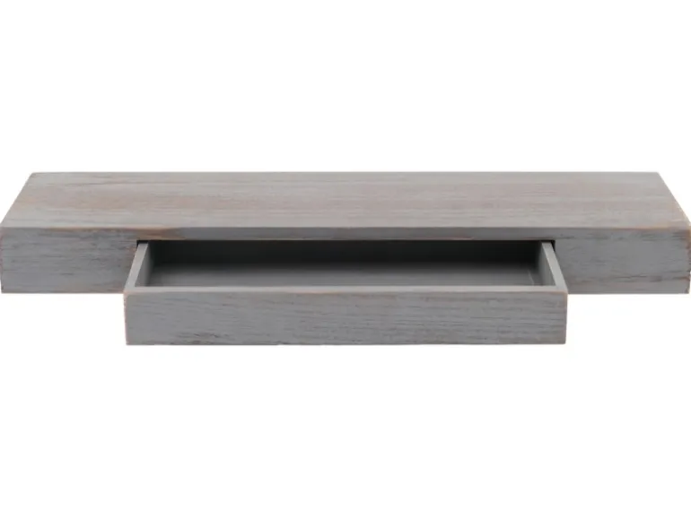 BERLINLODGE Wandregal HxBxT 8x80x25cm Schweberegal Wandboard Hängeregal Regal Schublade Massiv-Holz Grau Shabby