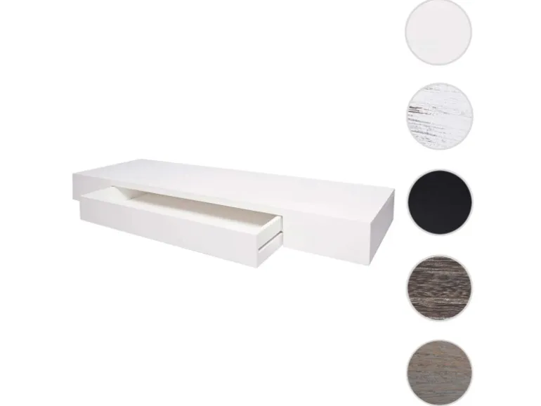 BERLINLODGE Wandregal HxBxT 8x80x25cm Schweberegal Wandboard Hängeregal Regal Schublade Massiv-Holz Grau Shabby
