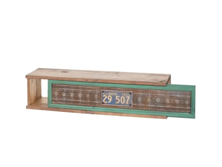 BERLINLODGE Wandregal HxBxT 65x16x13cm Tanne Holz Massiv Vintage Patchwork Hängeregal Regal