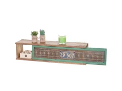 BERLINLODGE Wandregal HxBxT 65x16x13cm Tanne Holz Massiv Vintage Patchwork Hängeregal Regal