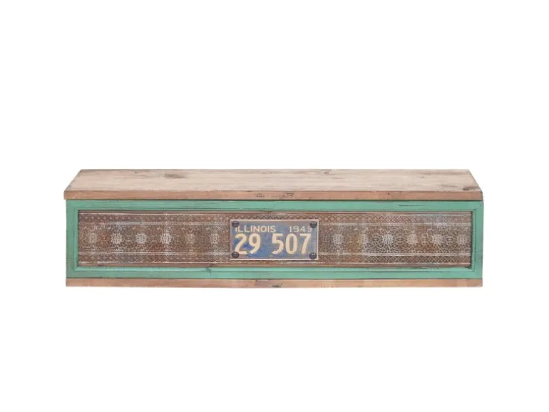 BERLINLODGE Wandregal HxBxT 65x16x13cm Tanne Holz Massiv Vintage Patchwork Hängeregal Regal