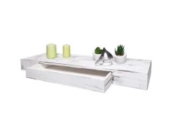 BERLINLODGE Wandregal HxBxT 8x80x25cm Schublade Massiv-Holz Weiß Shabby Schweberegal Wandboard Hängeregal Regal