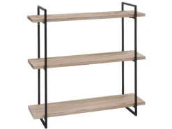 BERLINLODGE Wandregal HxBxT 60x60x18cm 3 Regalböden Massiv-Holz Industrial Natur Hängeregal Schweberegal