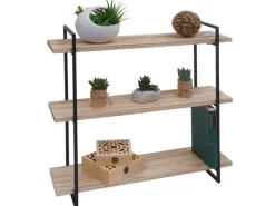 BERLINLODGE Wandregal HxBxT 60x60x18cm 3 Regalböden Massiv-Holz Industrial Natur Hängeregal Schweberegal
