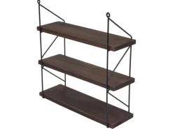 BERLINLODGE Wandregal HxBxT 40x40x13cm 3 Regalböden Metall Massiv-Holz Industrial Dunkelbraun Hängeregal Schweberegal Regal