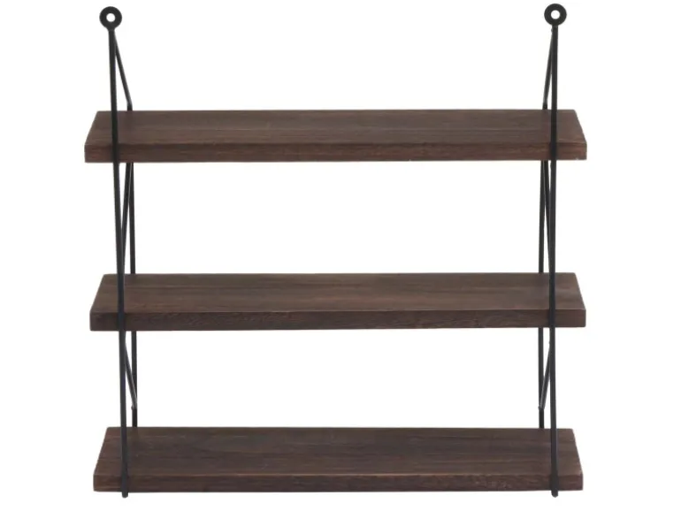 BERLINLODGE Wandregal HxBxT 40x40x13cm 3 Regalböden Metall Massiv-Holz Industrial Dunkelbraun Hängeregal Schweberegal Regal