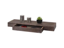 BERLINLODGE Wandregal HxBxT 8x80x25cm Schweberegal Wandboard Hängeregal Regal Schublade Massiv-Holz Braun Shabby