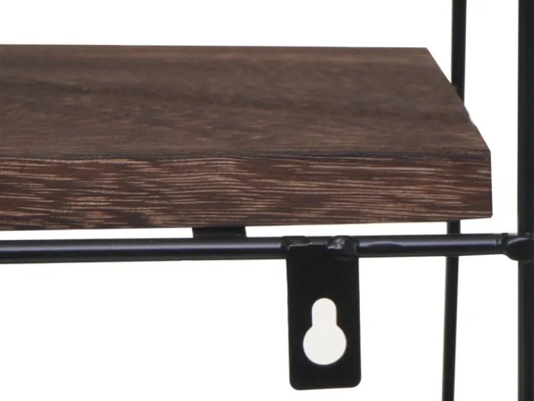 BERLINLODGE Wandregal Rund HxBxT 45x45x11cm 4 Regalböden Metall Massiv-Holz Industrial Dunkelbraun Hängeregal Schweberegal Regal