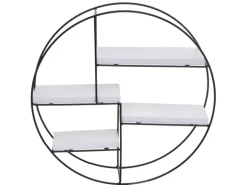 BERLINLODGE Wandregal Rund HxBxT 45x45x11cm 4 Regalböden Metall Massiv-Holz Industrial Weiß Hängeregal Schweberegal Regal