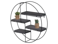 BERLINLODGE Wandregal Rund HxBxT 45x45x11cm 4 Regalböden Metall Massiv-Holz Industrial Dunkelgrau Hängeregal Schweberegal Regal
