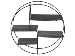 BERLINLODGE Wandregal Rund HxBxT 45x45x11cm 4 Regalböden Metall Massiv-Holz Industrial Dunkelgrau Hängeregal Schweberegal Regal