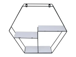 BERLINLODGE Wandregal Sechseckig HxBxT 43x49x11cm 3 Regalböden Metall Massiv-Holz Industrial Weiß Hängeregal Schweberegal Regal