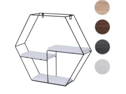 BERLINLODGE Wandregal Sechseckig HxBxT 43x49x11cm 3 Regalböden Metall Massiv-Holz Industrial Weiß Hängeregal Schweberegal Regal