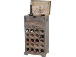BERLINLODGE Weinregal Mit Schublade Und Truhe Flaschenregal Für 20 Flaschen HxBxT 94x48x31cm Shabby-Look Vintage Braun