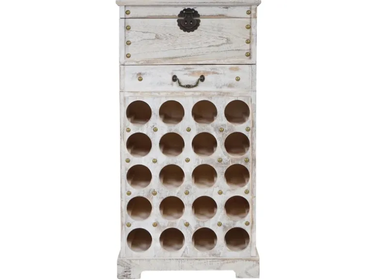 BERLINLODGE Weinregal Mit Schublade Und Truhe Flaschenregal Für 20 Flaschen HxBxT 94x48x31cm Shabby-Look Vintage Weiß