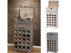 BERLINLODGE Weinregal Mit Schublade Und Truhe Flaschenregal Für 20 Flaschen HxBxT 94x48x31cm Shabby-Look Vintage Grau