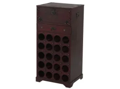 BERLINLODGE Weinregal Mit Schublade Und Truhe Flaschenregal Für 20 Flaschen HxBxT 94x46x38cm Kolonialstil Rot/Braun