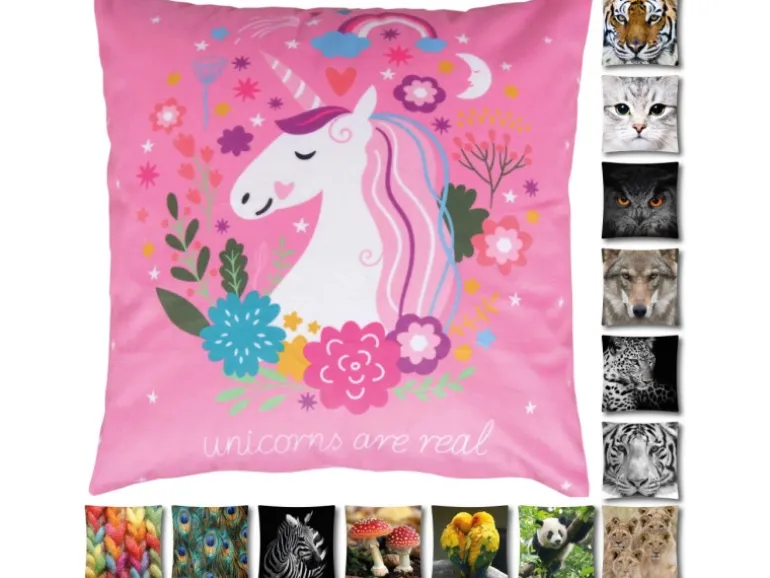 Bestlivings Kissenhülle Fotodruck 40 x 40 cm Einhorn Pink Ohne Füllung