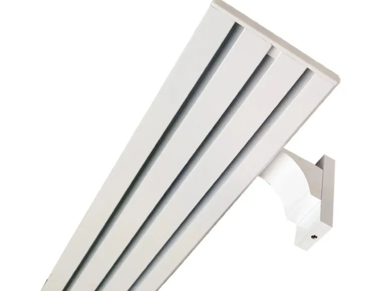 Bestlivings Vorhangschiene 420 cm Aluminium inkl. Wandträger Weiß 3 Lauf / 2 x 120 cm & 2 x 90 cm